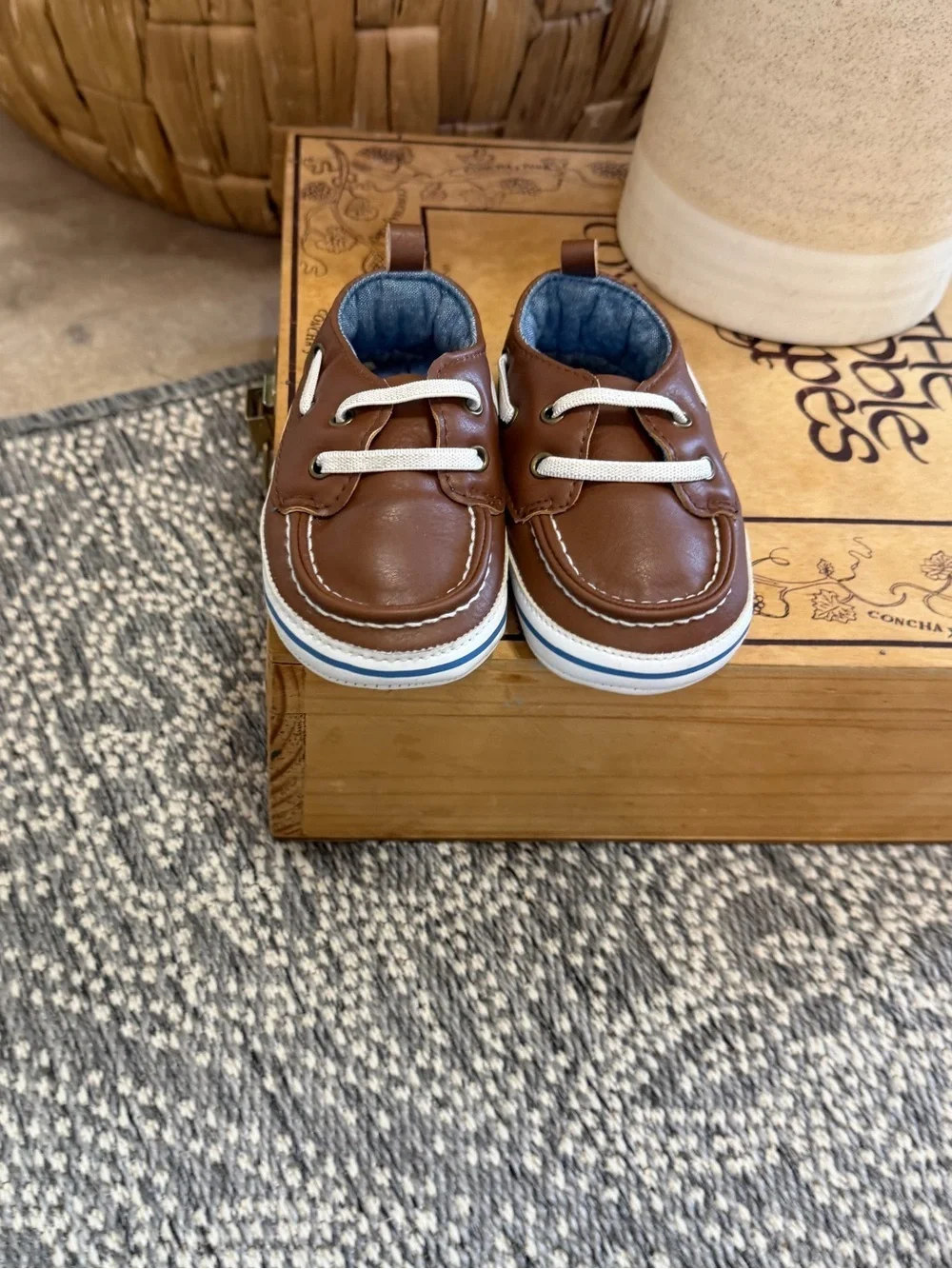 Carter's Baby Boy Brown Boat Shoes Soft Soled Crib Shoes Size 9-12 Months